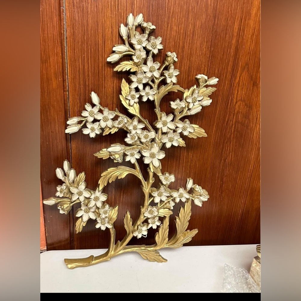 Mid Century Modern Syroco Dogwood Flower Branch Plaque Wall Art